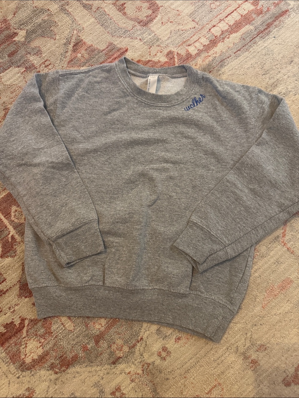 Rabbit Skins Heather Gray Crewneck Sweatshirt with Blue Script “Walker”